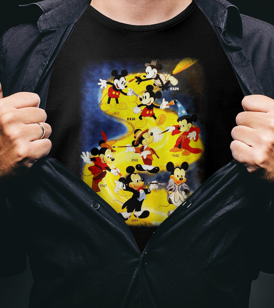 Mickey Through The Years 1928 1931 1936 1940 1941 1947 1955 Today T-Shirt