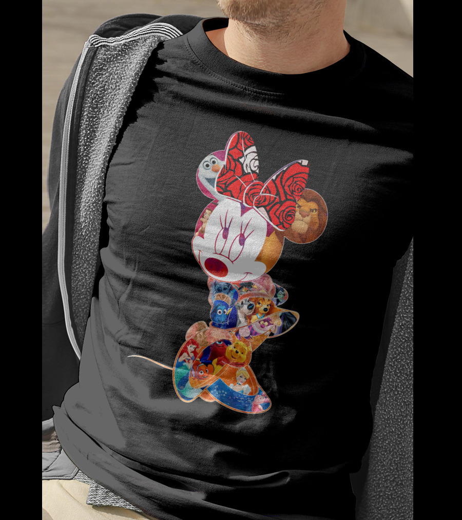 Disney Minnie Mouse With Olaf Simba Nemo Winnie Pooh Elsa Dory Mickey Characters T-Shirt