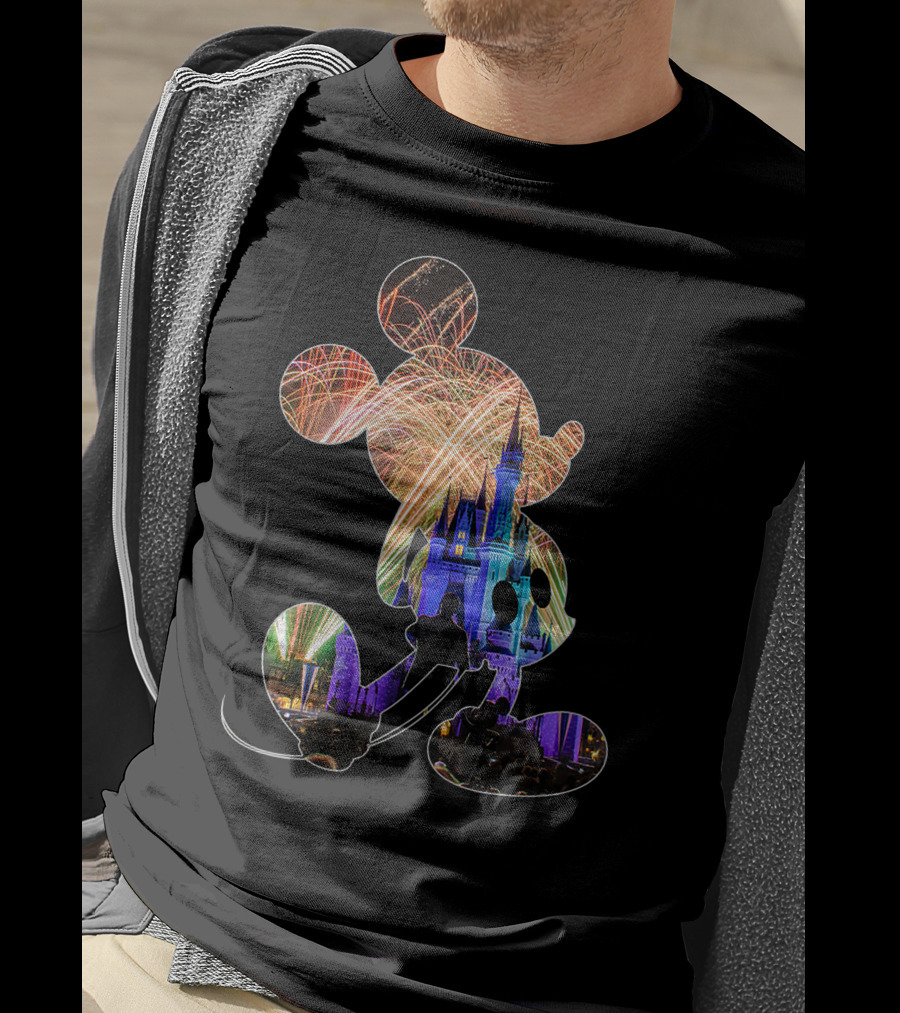 Mickey Mouse Silhouette Fireworks Castle Disney T-Shirt