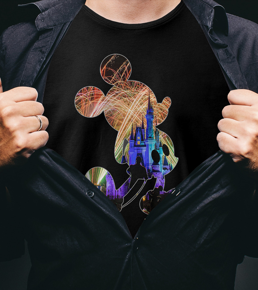 Mickey Mouse Silhouette Fireworks Castle Disney T-Shirt