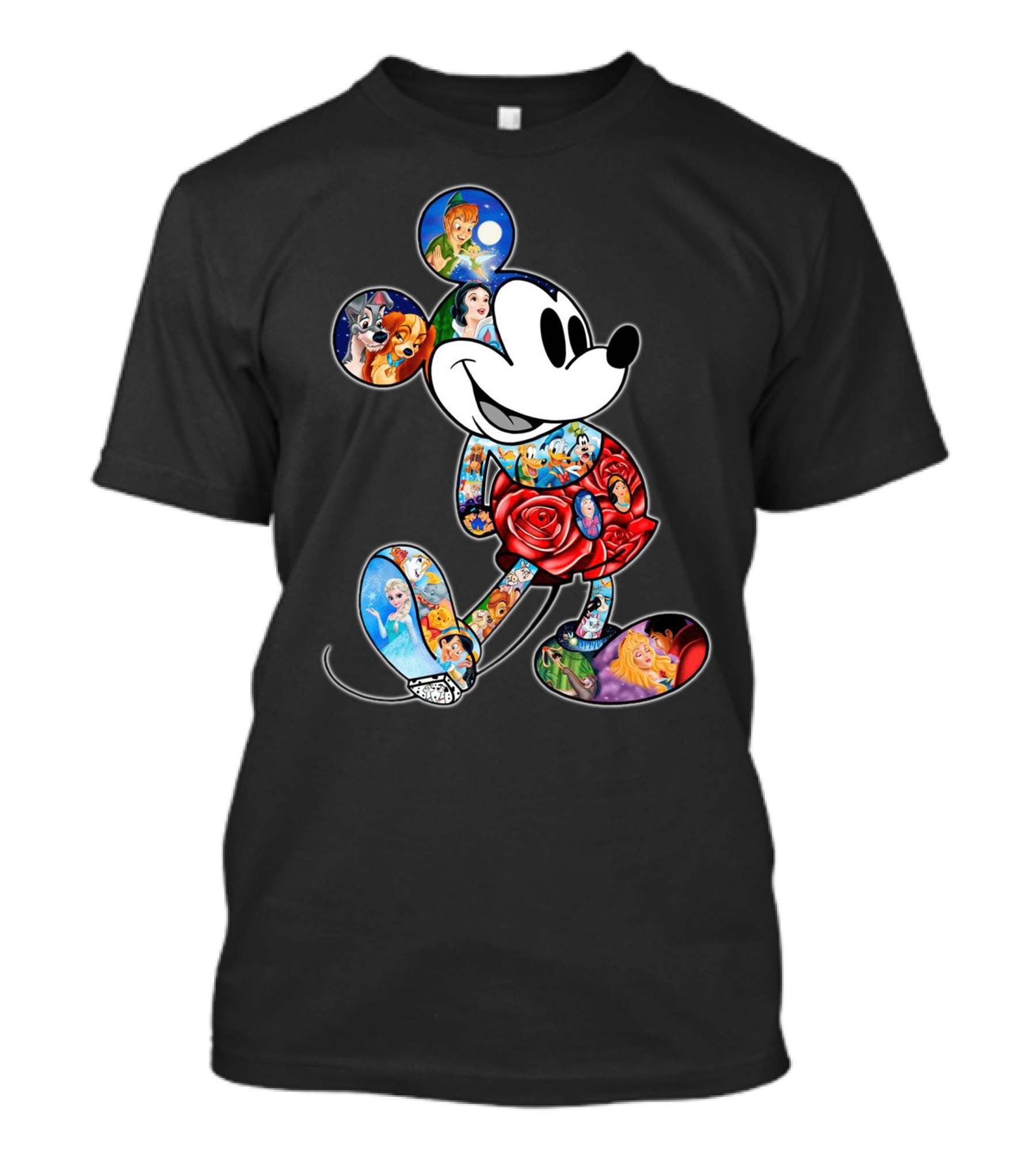 Mickey Mouse Collage Featuring Classic Disney Characters T-Shirt