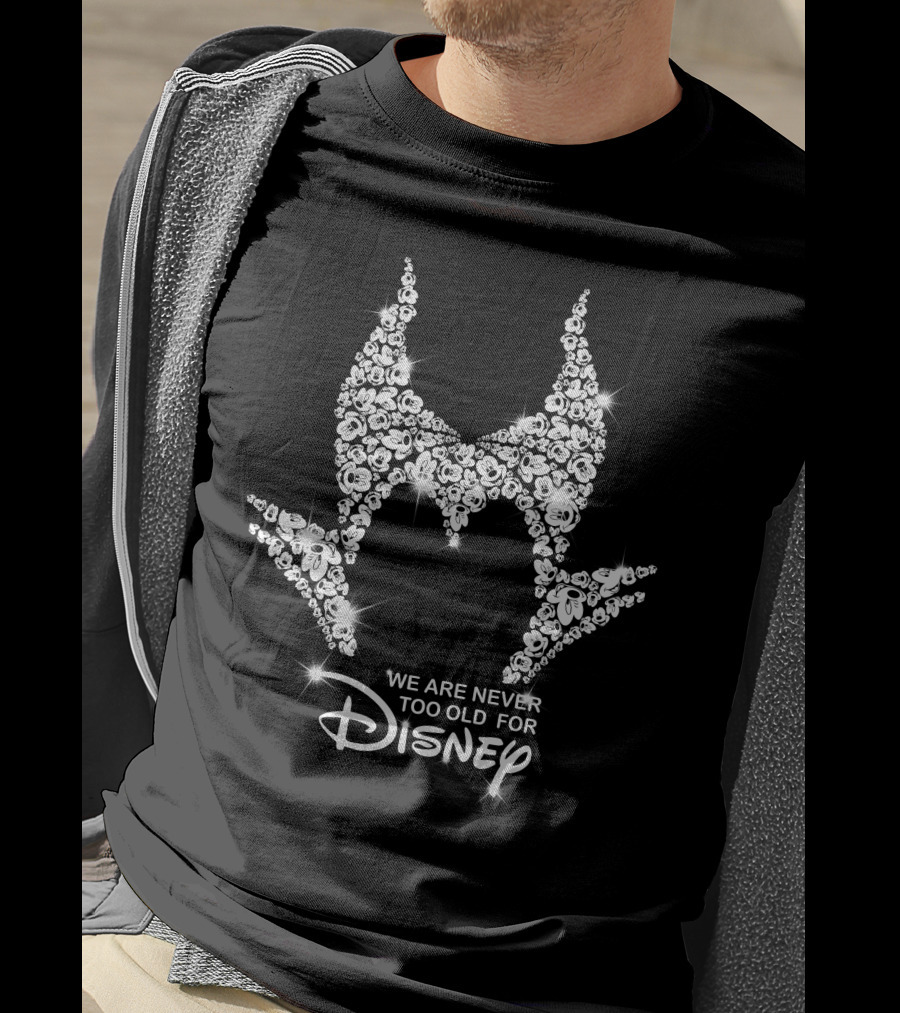 We Are Never Too Old For Disney Maleficent Floral Silhouette T-Shirt
