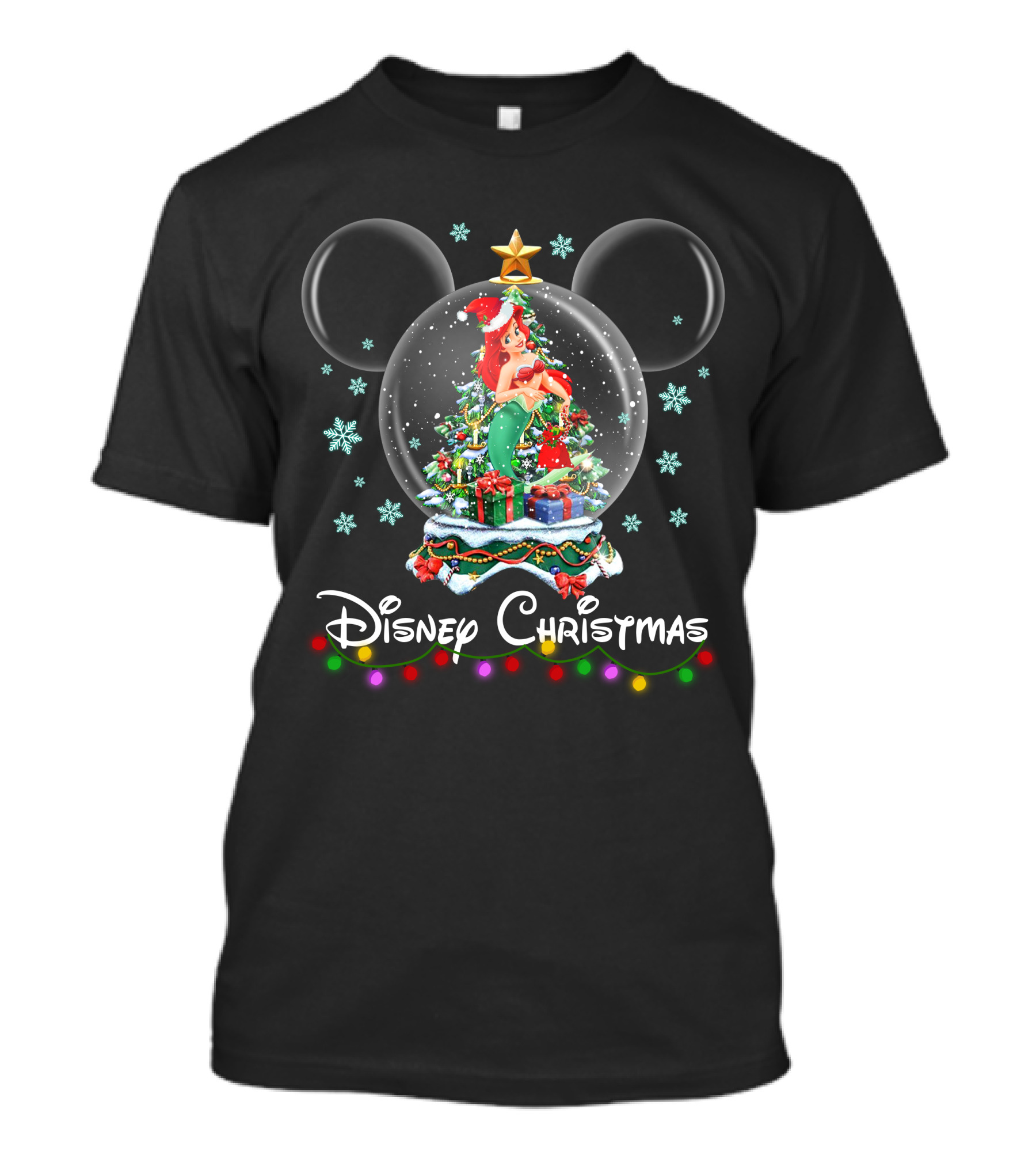 Disney Christmas Ariel Snow Globe Mickey Ears T-Shirt