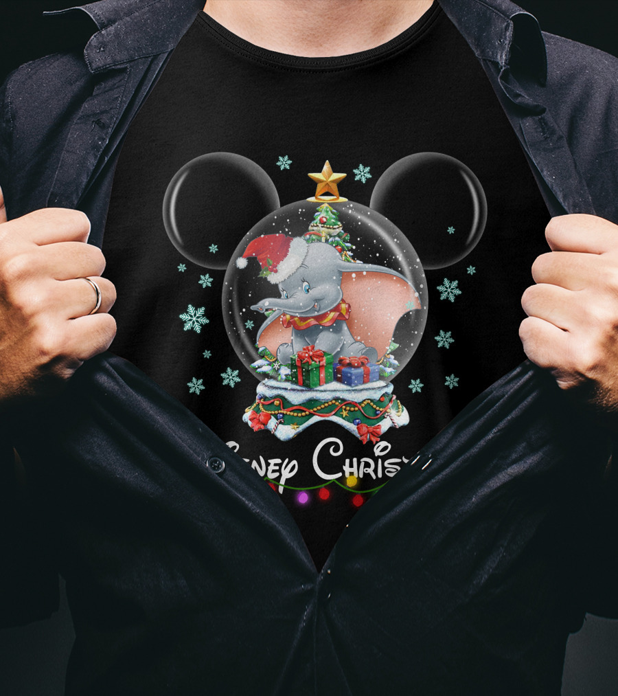 Disney Christmas Dumbo Snow Globe With Gifts And Mickey Ears T-Shirt