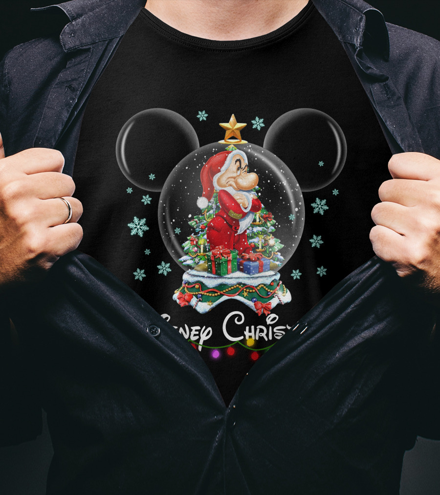 Disney Christmas Grumpy Snow Globe Santa T-Shirt
