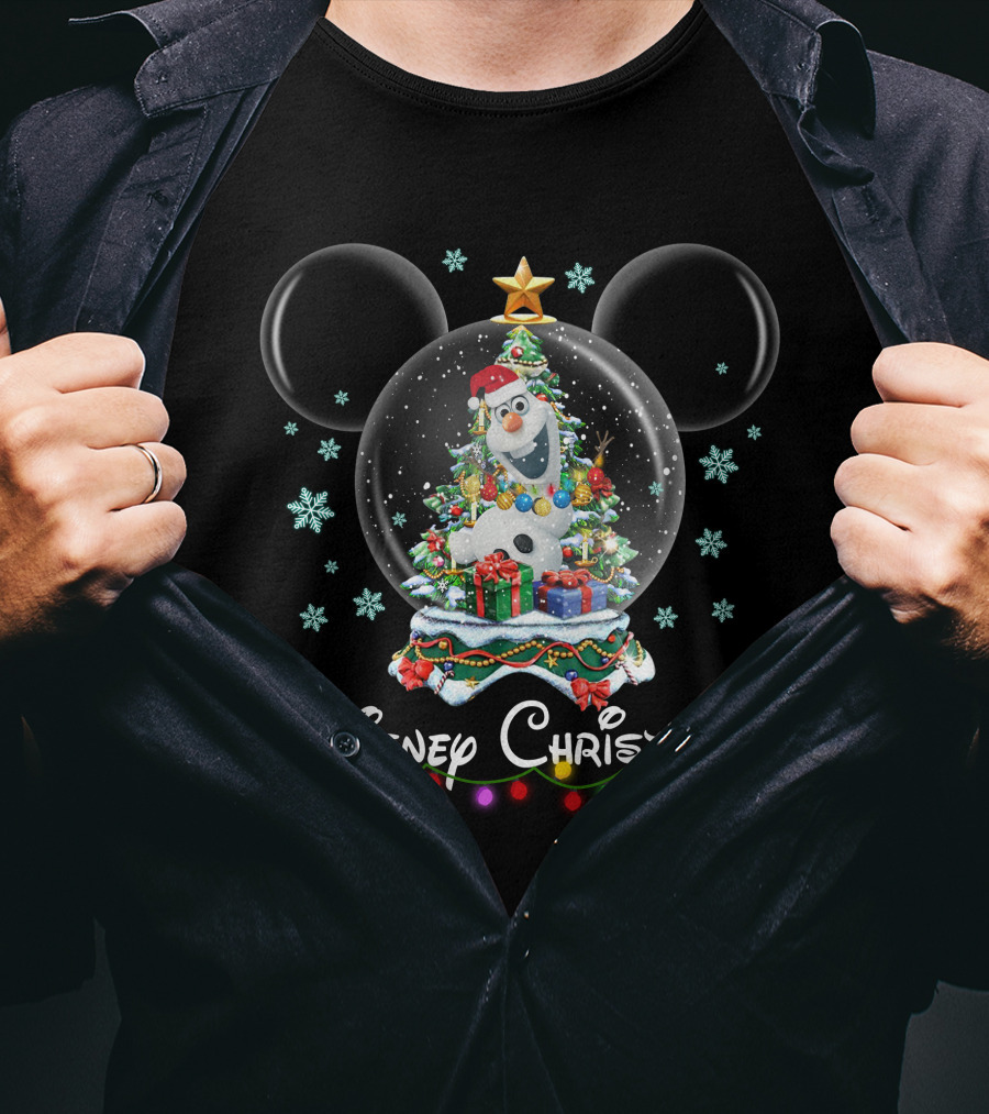 Disney Christmas Olaf Snow Globe Mickey Ears T-Shirt