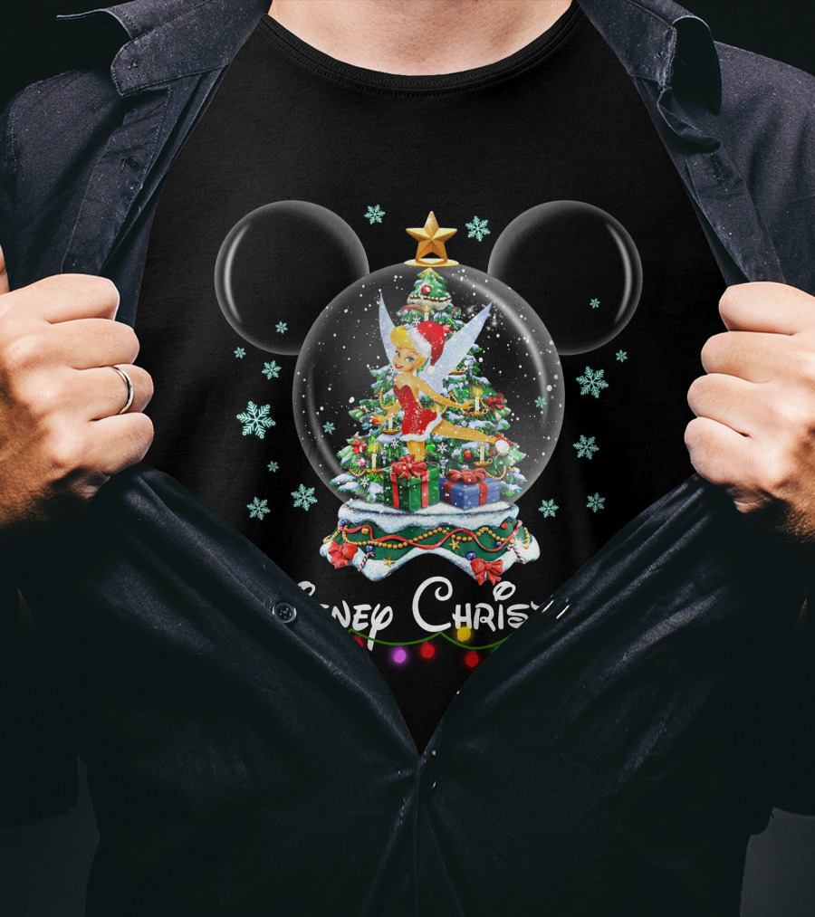 Disney Christmas Tinker Bell Mickey Snow Globe T-Shirt