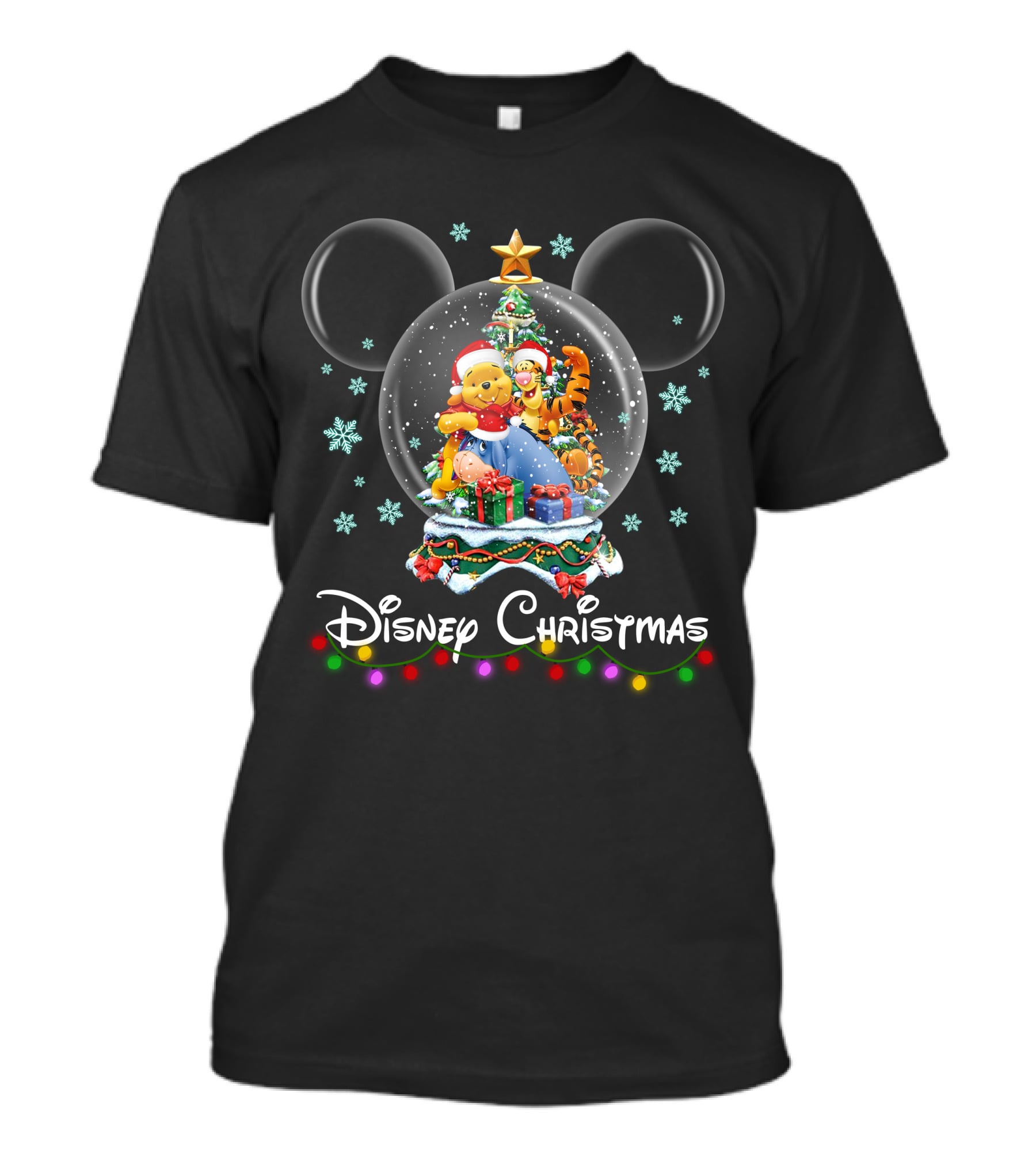 Disney Christmas Winnie The Pooh Snow Globe With Mickey Ears T-Shirt