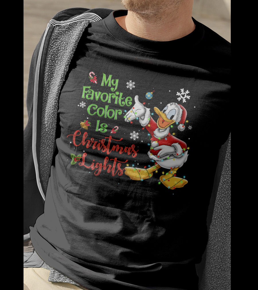 My Favorite Color Is Christmas Lights Donald Duck Snowflakes T-Shirt
