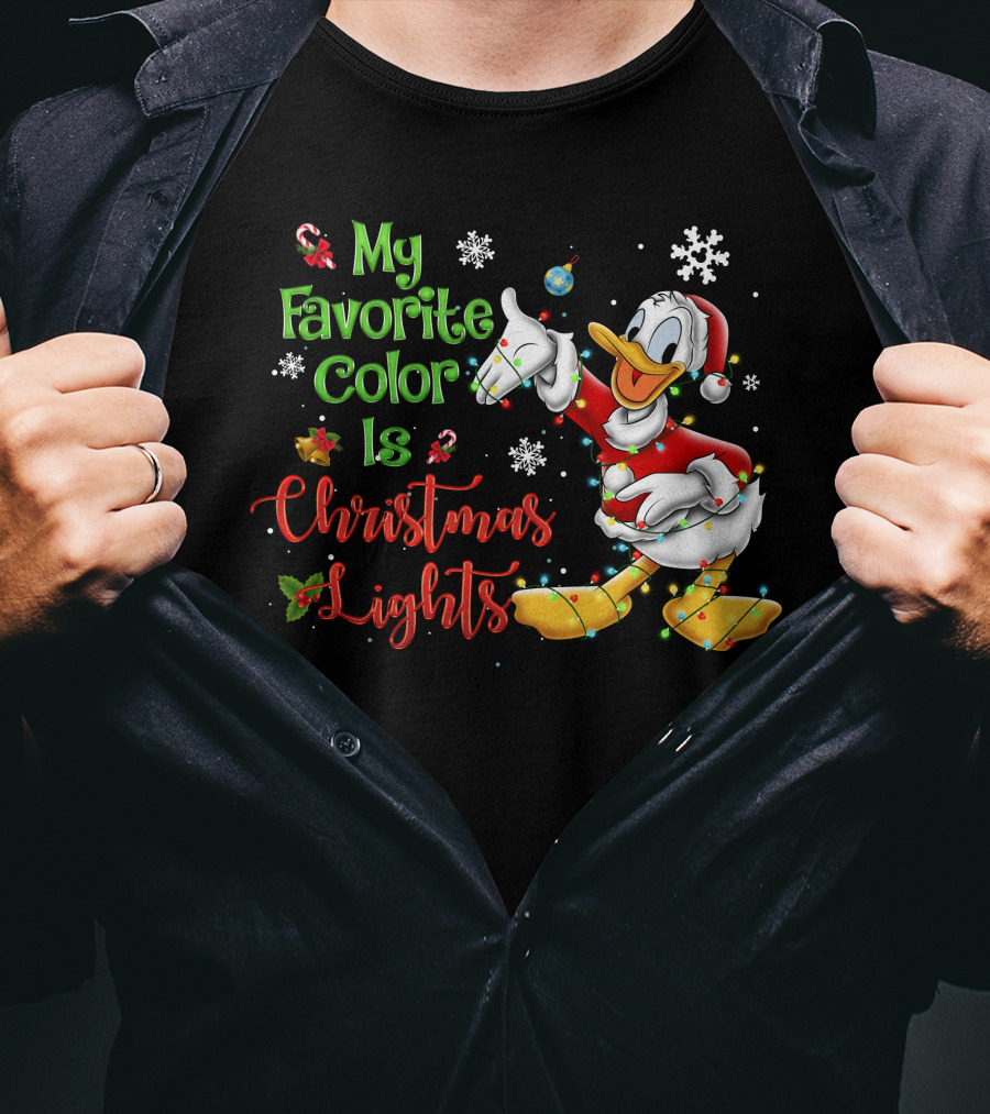 My Favorite Color Is Christmas Lights Donald Duck Snowflakes T-Shirt