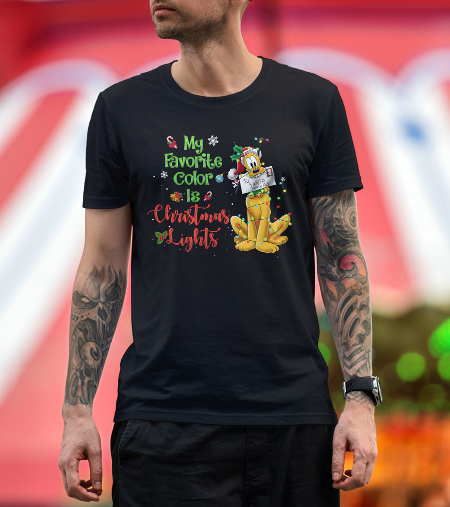 My Favorite Color Is Christmas Lights Pluto Santa Letter T-Shirt