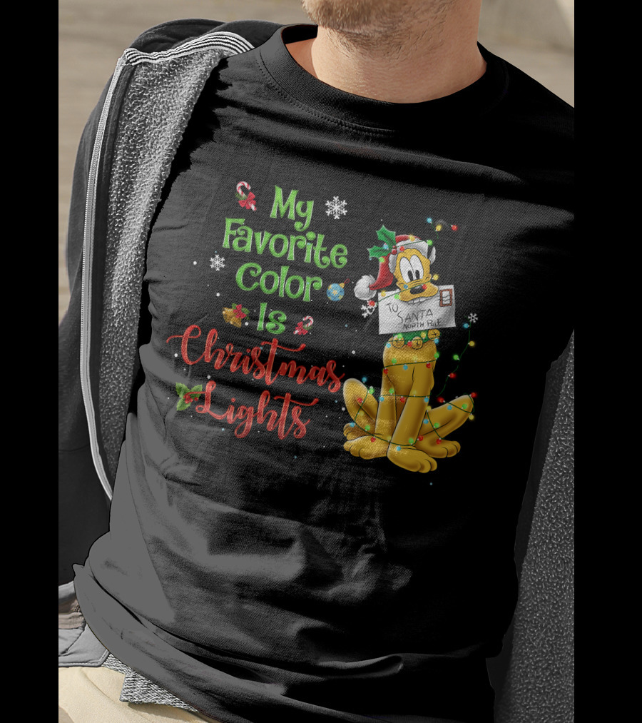 My Favorite Color Is Christmas Lights Pluto Santa Letter T-Shirt