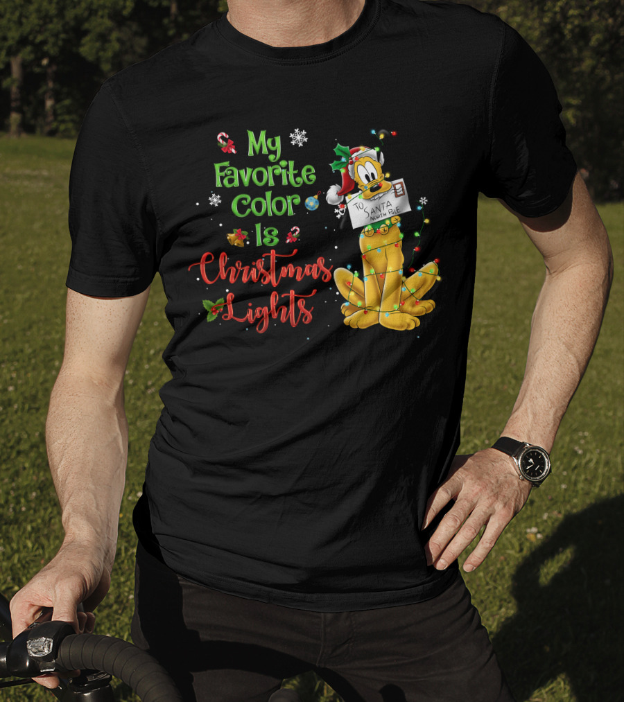 My Favorite Color Is Christmas Lights Pluto Santa Letter T-Shirt