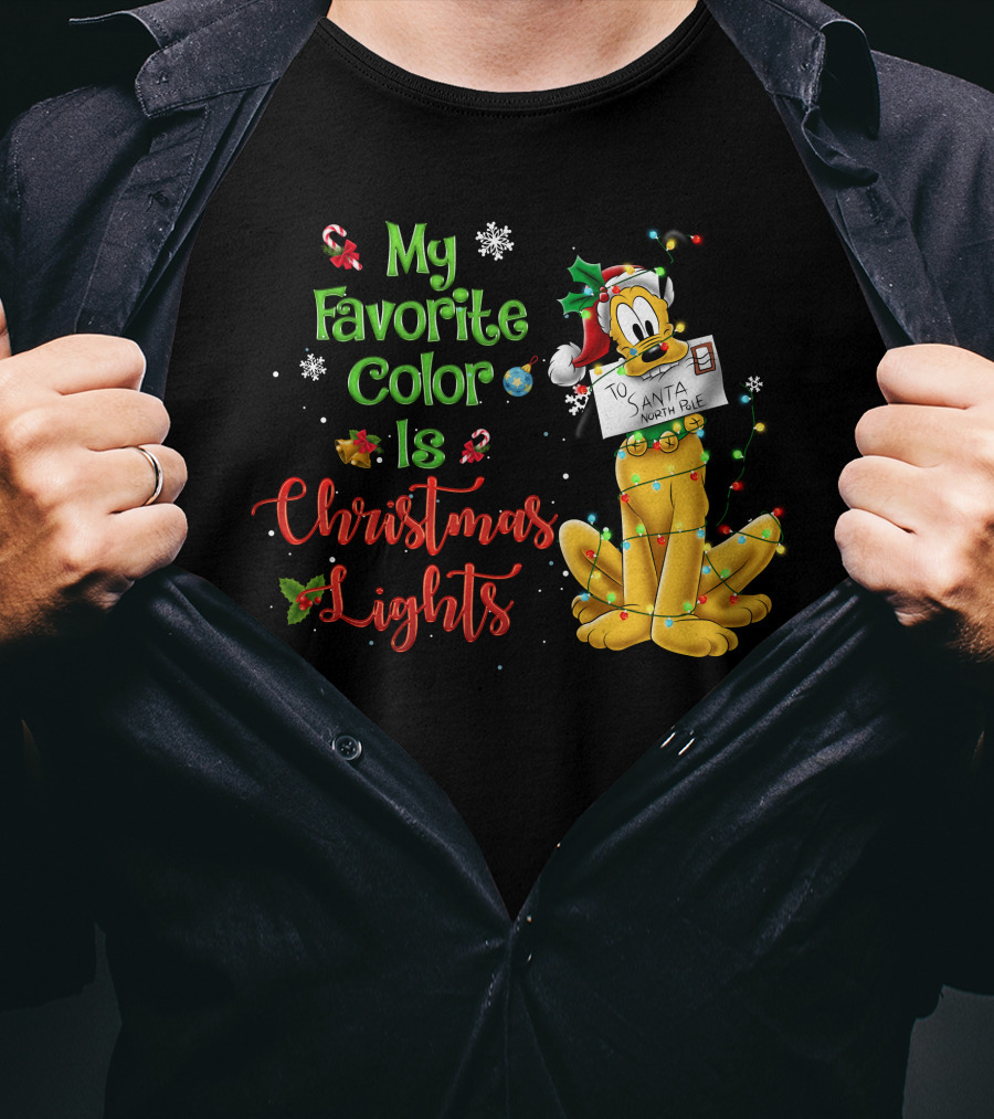 My Favorite Color Is Christmas Lights Pluto Santa Letter T-Shirt