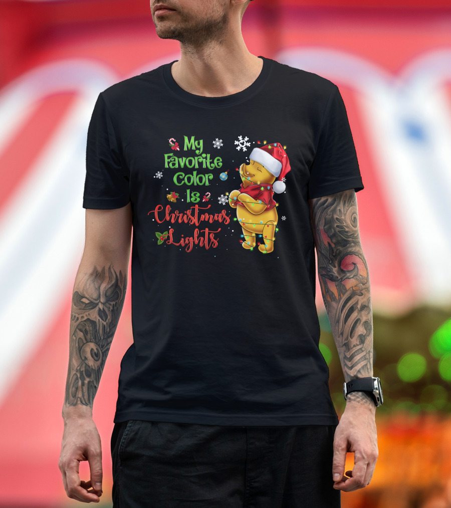 My Favorite Color Is Christmas Lights Pooh Holiday Santa Hat T-Shirt