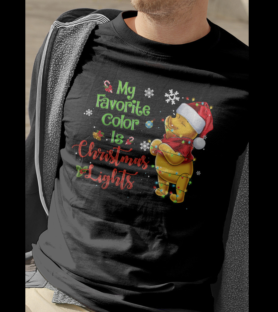 My Favorite Color Is Christmas Lights Pooh Holiday Santa Hat T-Shirt