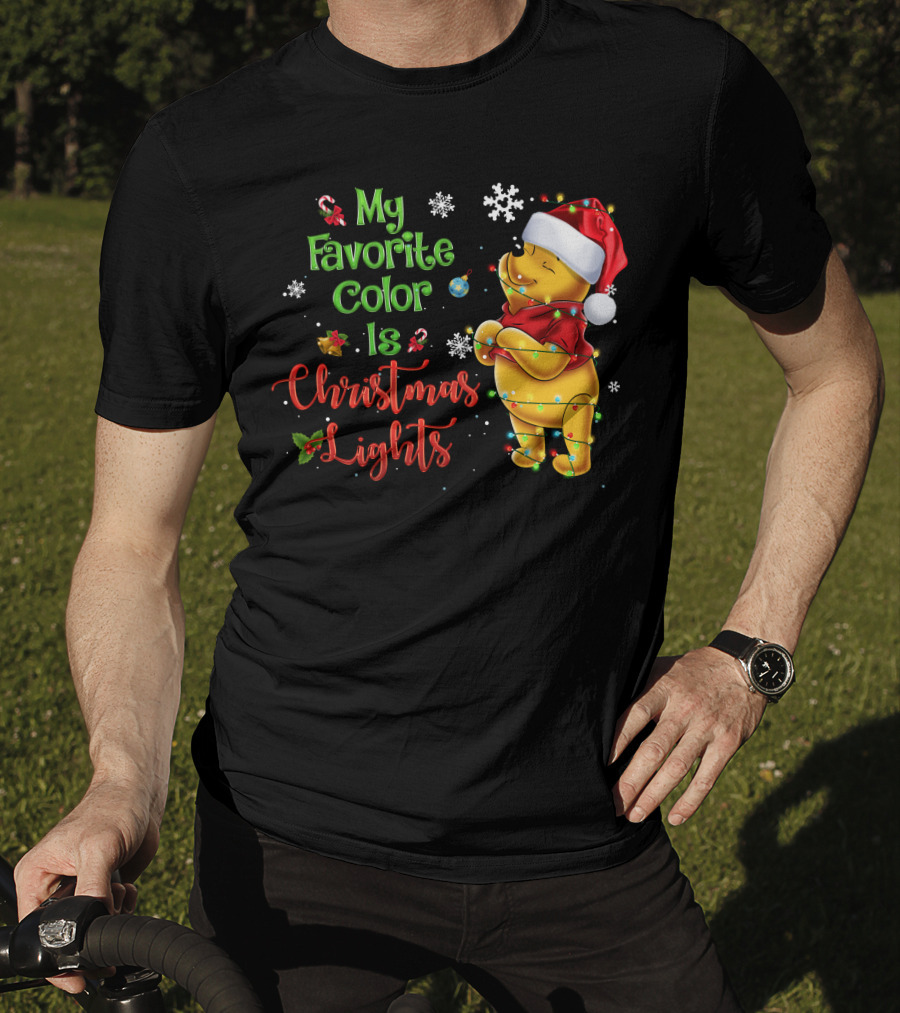 My Favorite Color Is Christmas Lights Pooh Holiday Santa Hat T-Shirt