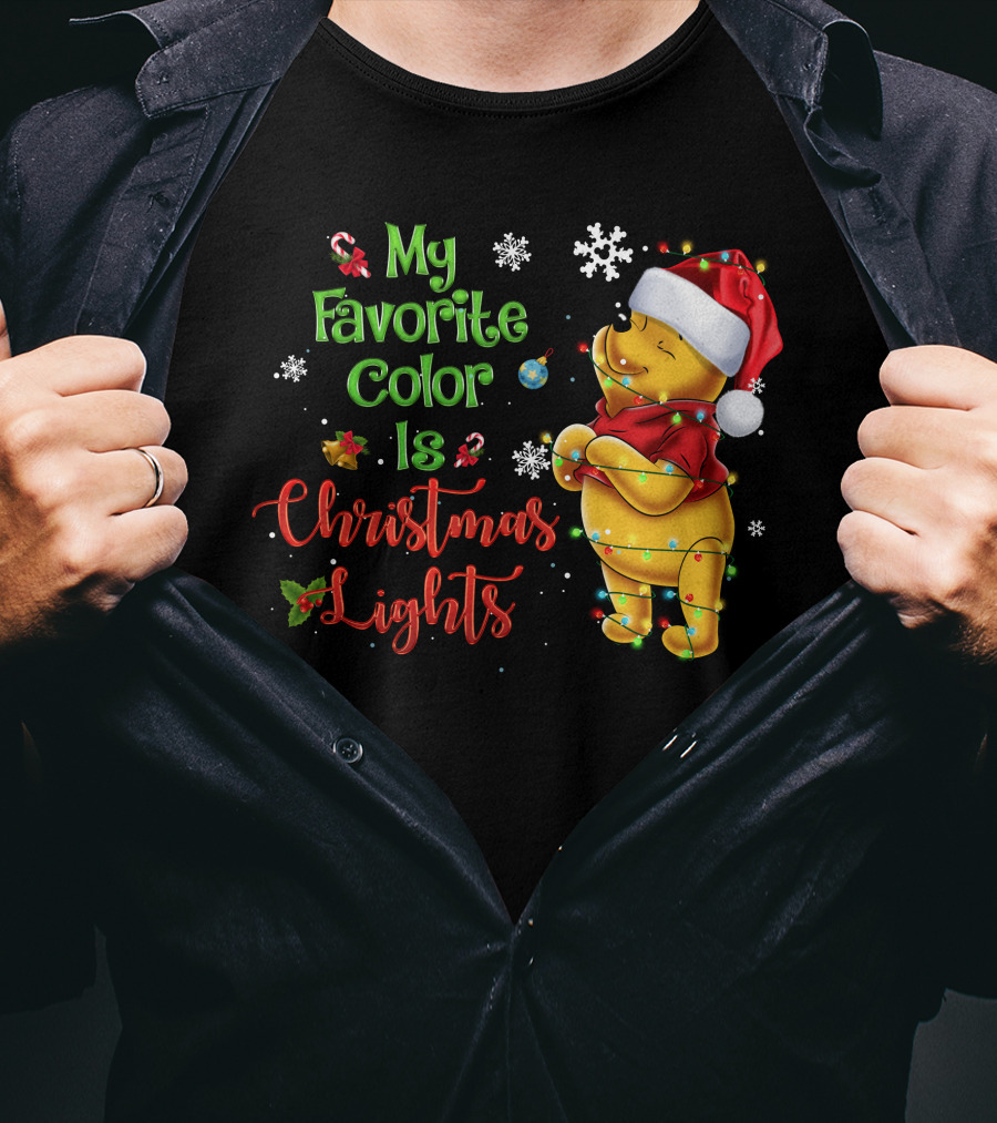 My Favorite Color Is Christmas Lights Pooh Holiday Santa Hat T-Shirt