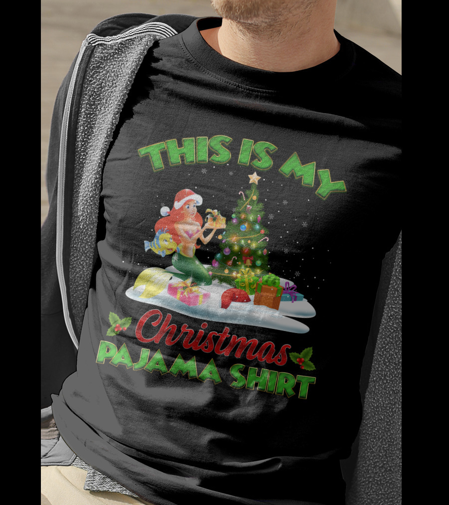 This Is My Christmas Pajama Shirt Ariel And Flounder Holiday Scene T-Shirt
