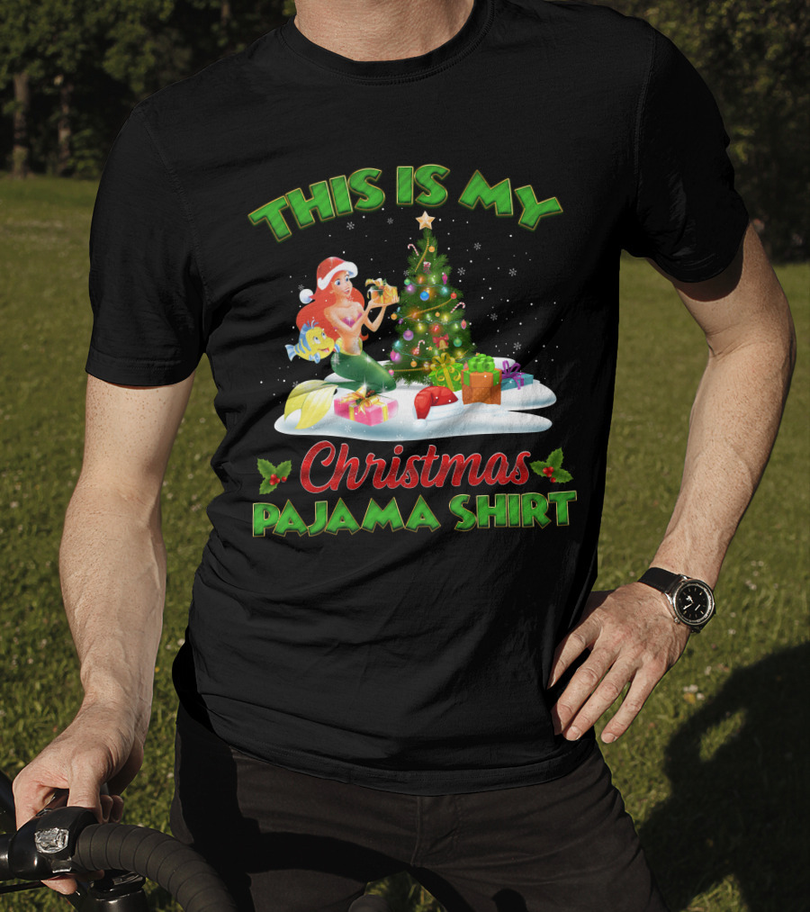 This Is My Christmas Pajama Shirt Ariel And Flounder Holiday Scene T-Shirt