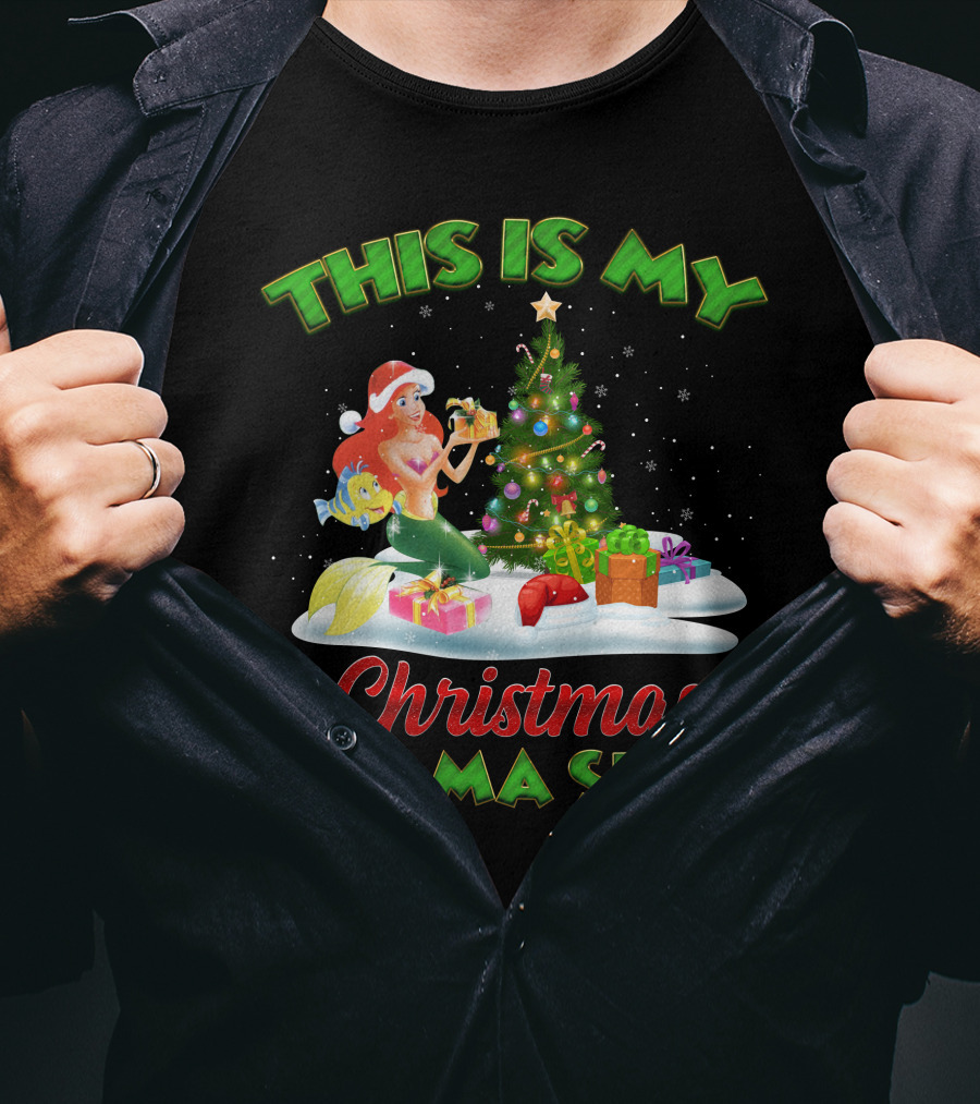 This Is My Christmas Pajama Shirt Ariel And Flounder Holiday Scene T-Shirt