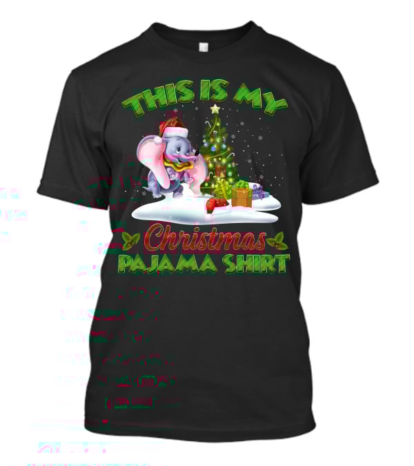 This Is My Christmas Pajama Shirt Dumbo Santa Hat Christmas Tree Presents T-Shirt