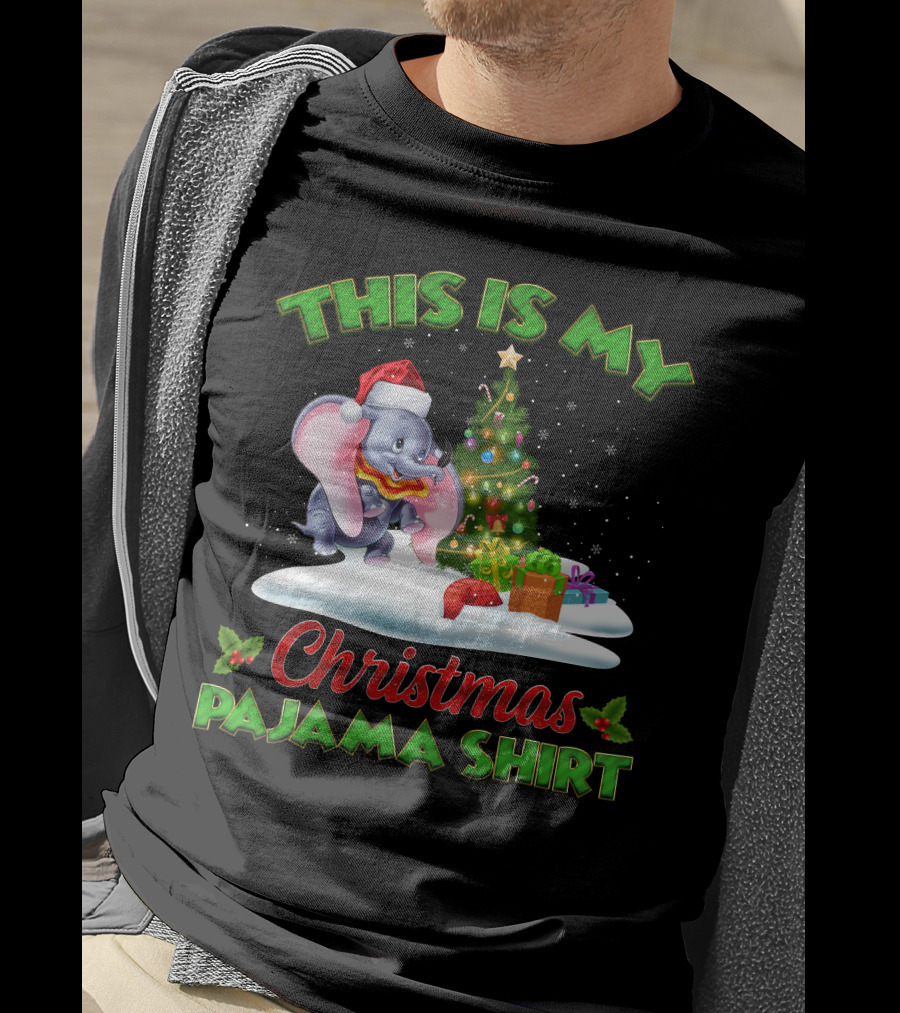 This Is My Christmas Pajama Shirt Dumbo Santa Hat Christmas Tree Presents T-Shirt