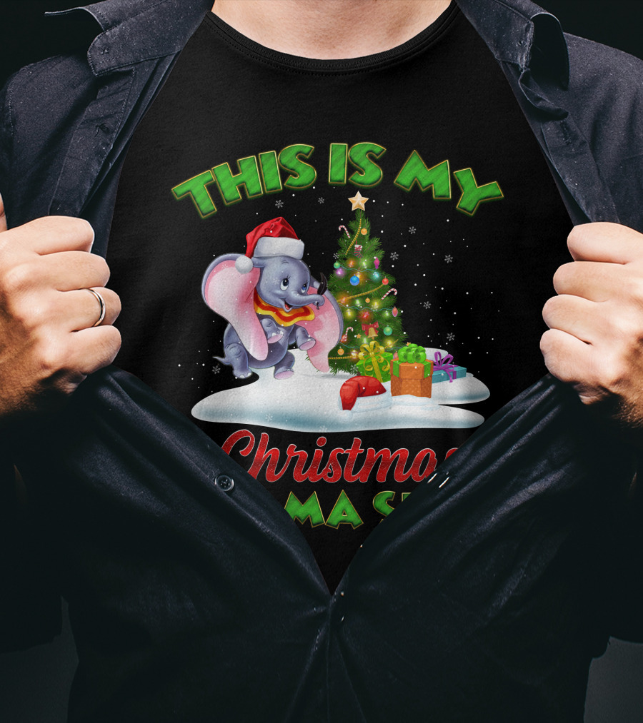 This Is My Christmas Pajama Shirt Dumbo Santa Hat Christmas Tree Presents T-Shirt
