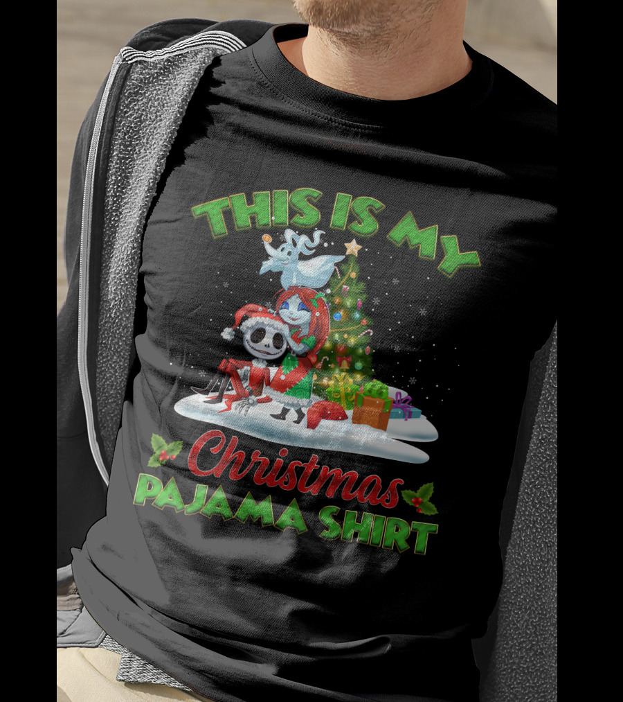 This Is My Christmas Pajama Shirt Jack Skellington And Sally Holiday Tree Scene T-Shirt