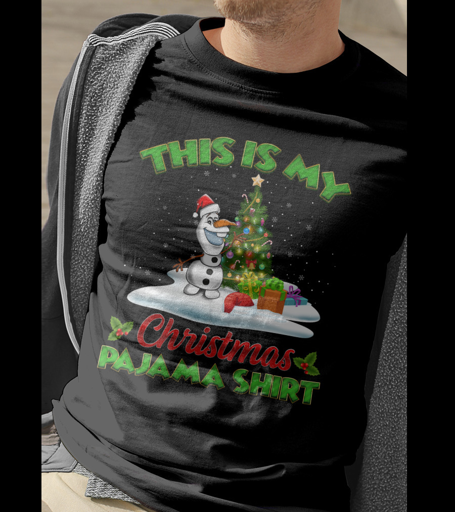 This Is My Christmas Pajama Shirt Holiday Olaf Santa Hat T-Shirt