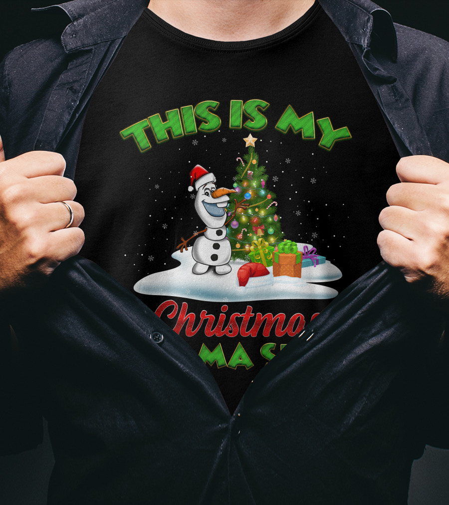 This Is My Christmas Pajama Shirt Holiday Olaf Santa Hat T-Shirt