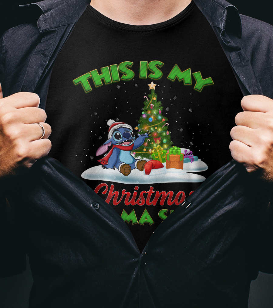 This Is My Christmas Pajama Shirt Stitch Tree Presents T-Shirt