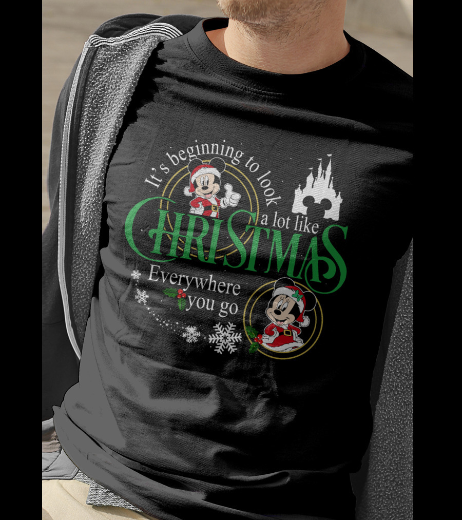 It's Beginning To Look A Lot Like Christmas Everywhere You Go Mickey Minnie T-Shirt