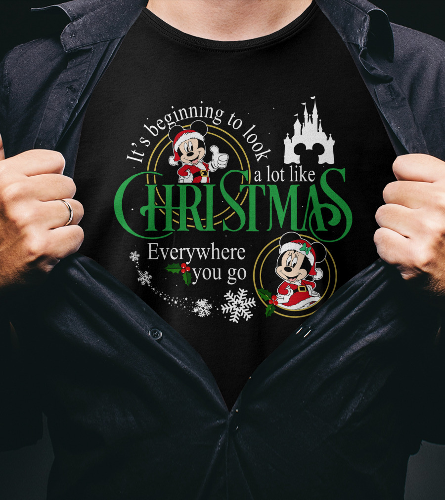 It's Beginning To Look A Lot Like Christmas Everywhere You Go Mickey Minnie T-Shirt