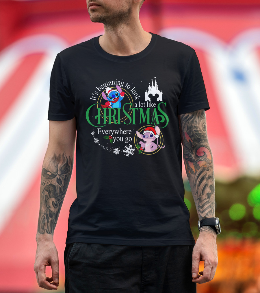It's Beginning To Look A Lot Like Christmas Stitch & Angel Everywhere You Go T-Shirt