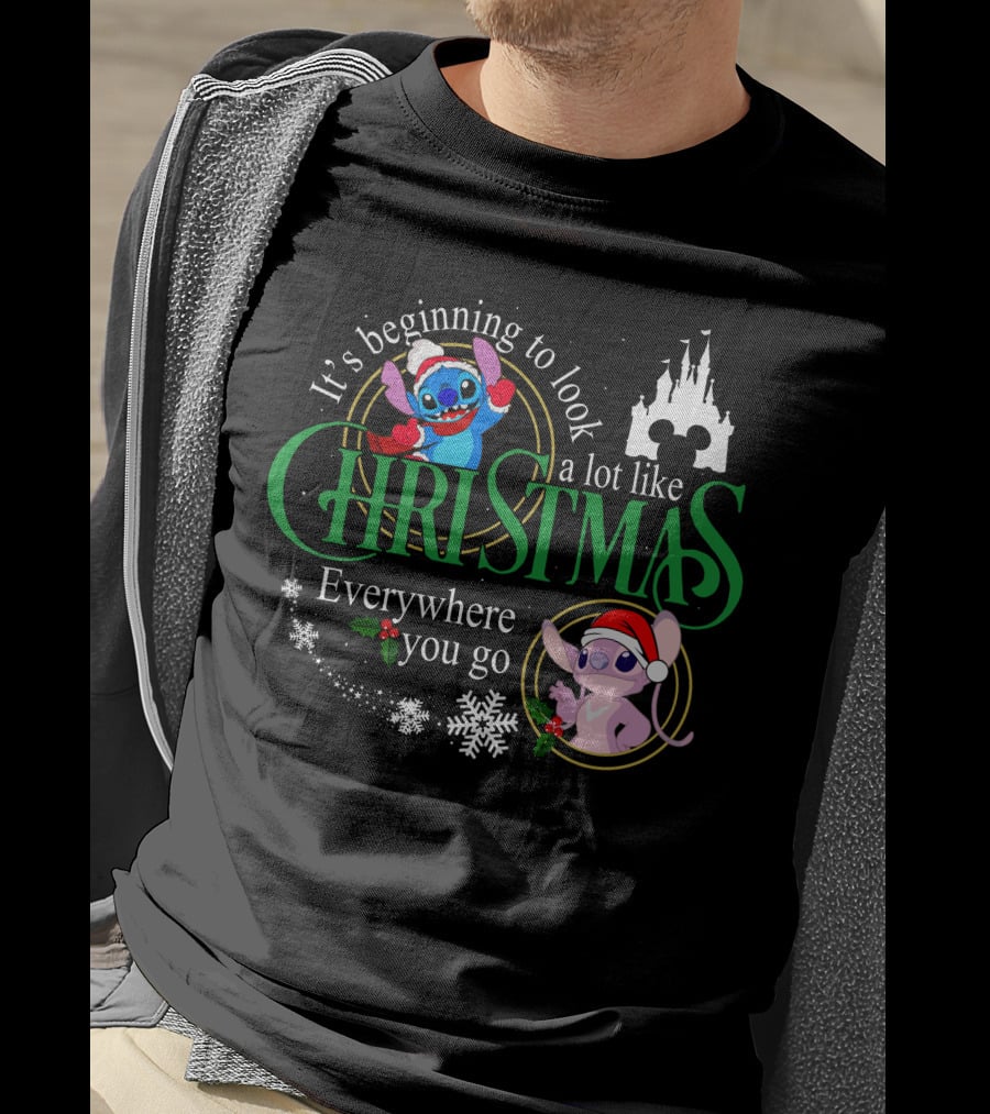 It's Beginning To Look A Lot Like Christmas Stitch & Angel Everywhere You Go T-Shirt