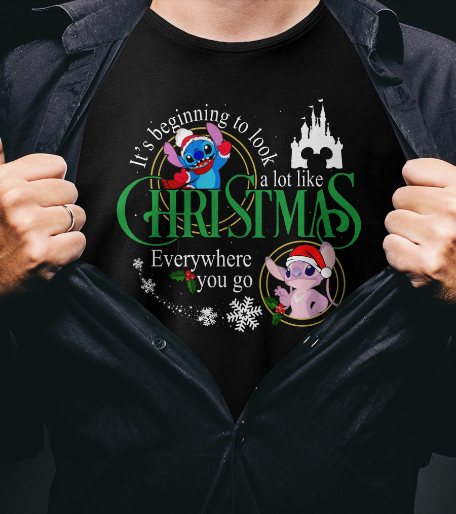 It's Beginning To Look A Lot Like Christmas Stitch & Angel Everywhere You Go T-Shirt