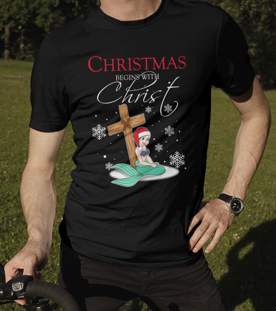 Christmas Begins With Christ Ariel Snowflakes T-Shirt