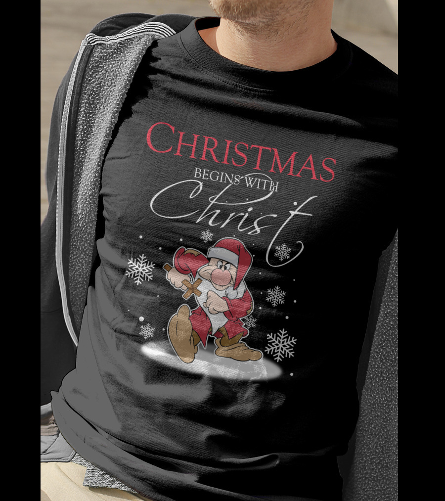 Christmas Begins With Christ Grumpy Santa Snowflakes T-Shirt