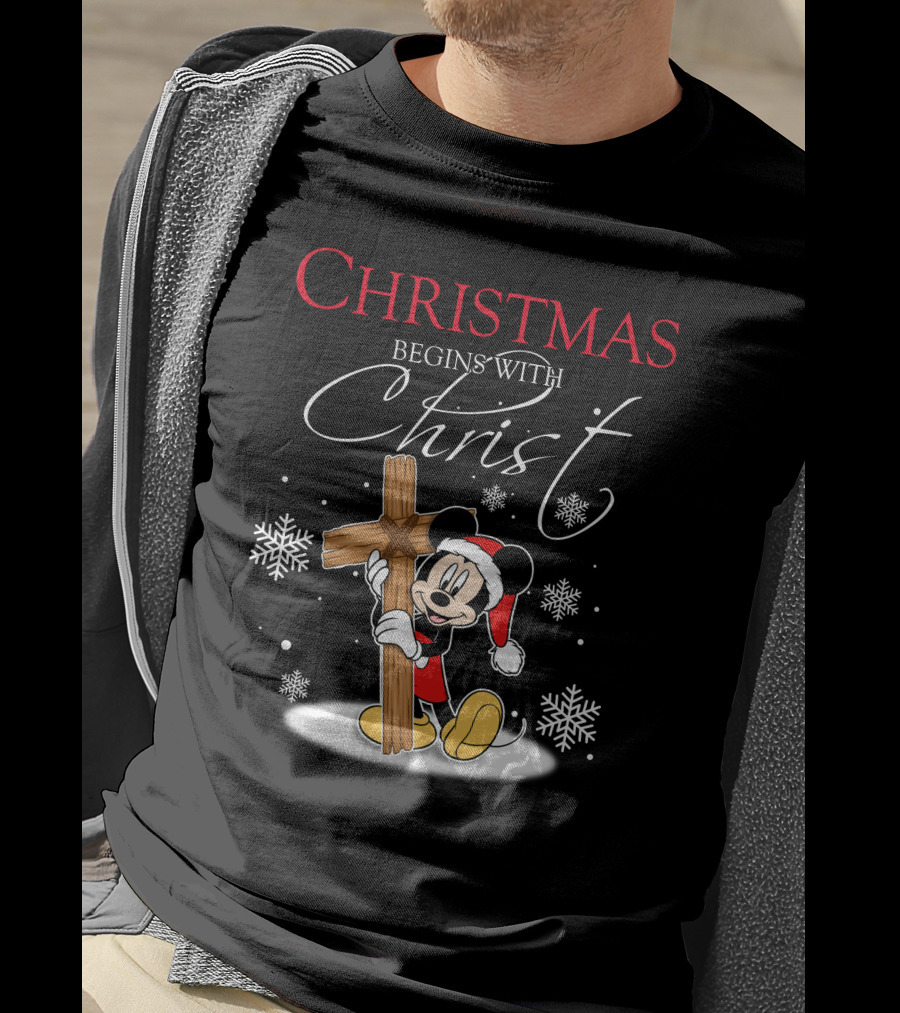 Christmas Begins With Christ Mickey Mouse Snowflakes T-Shirt