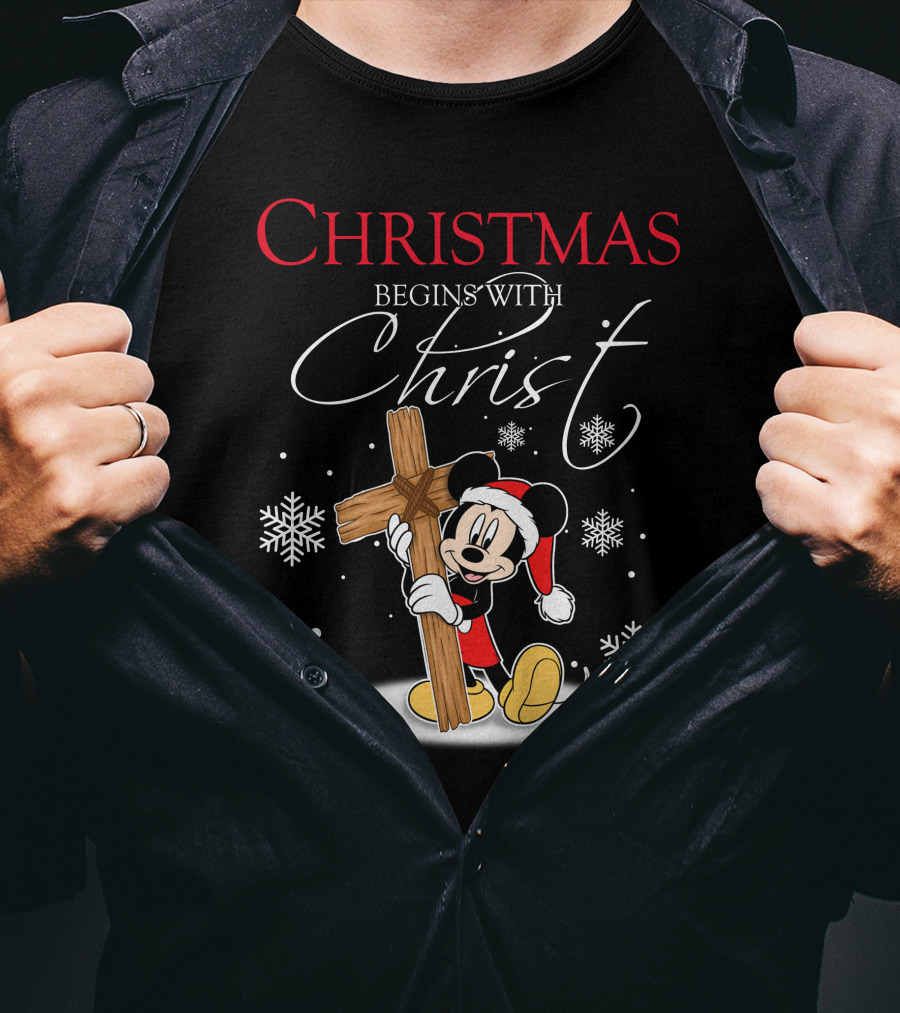 Christmas Begins With Christ Mickey Mouse Snowflakes T-Shirt