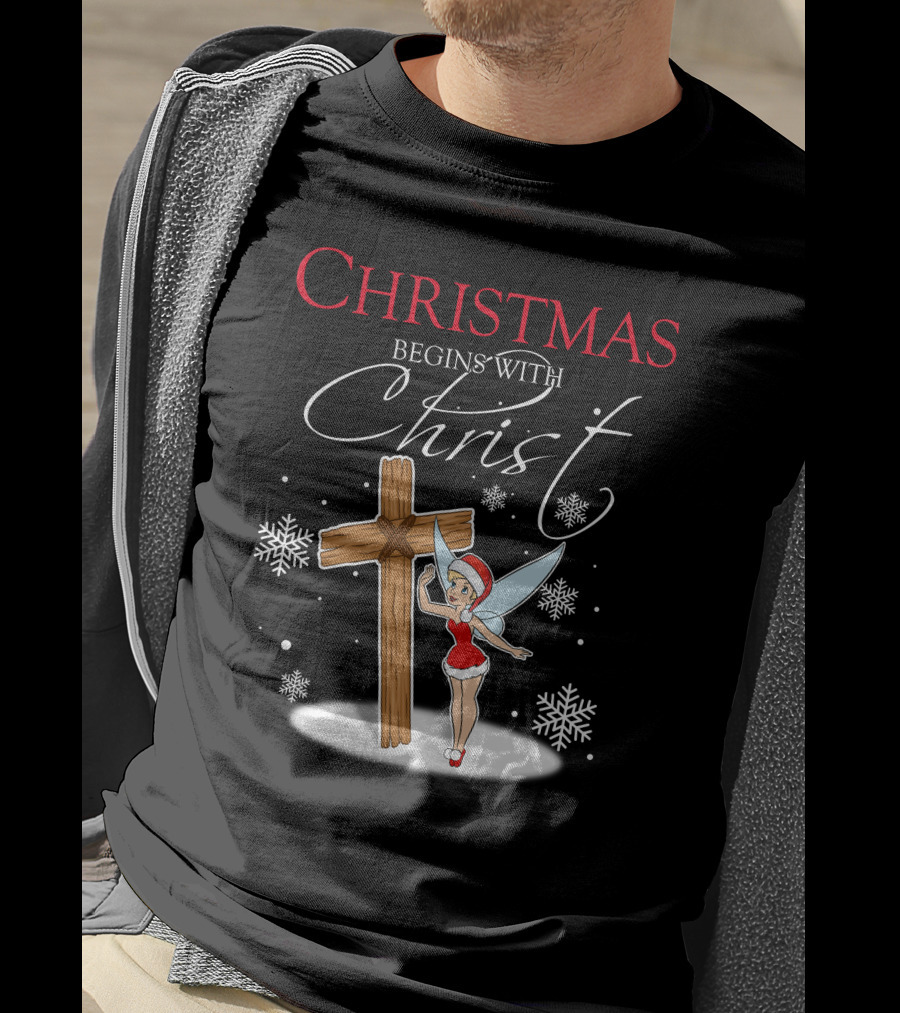 Christmas Begins With Christ Cross Tinker Bell T-Shirt
