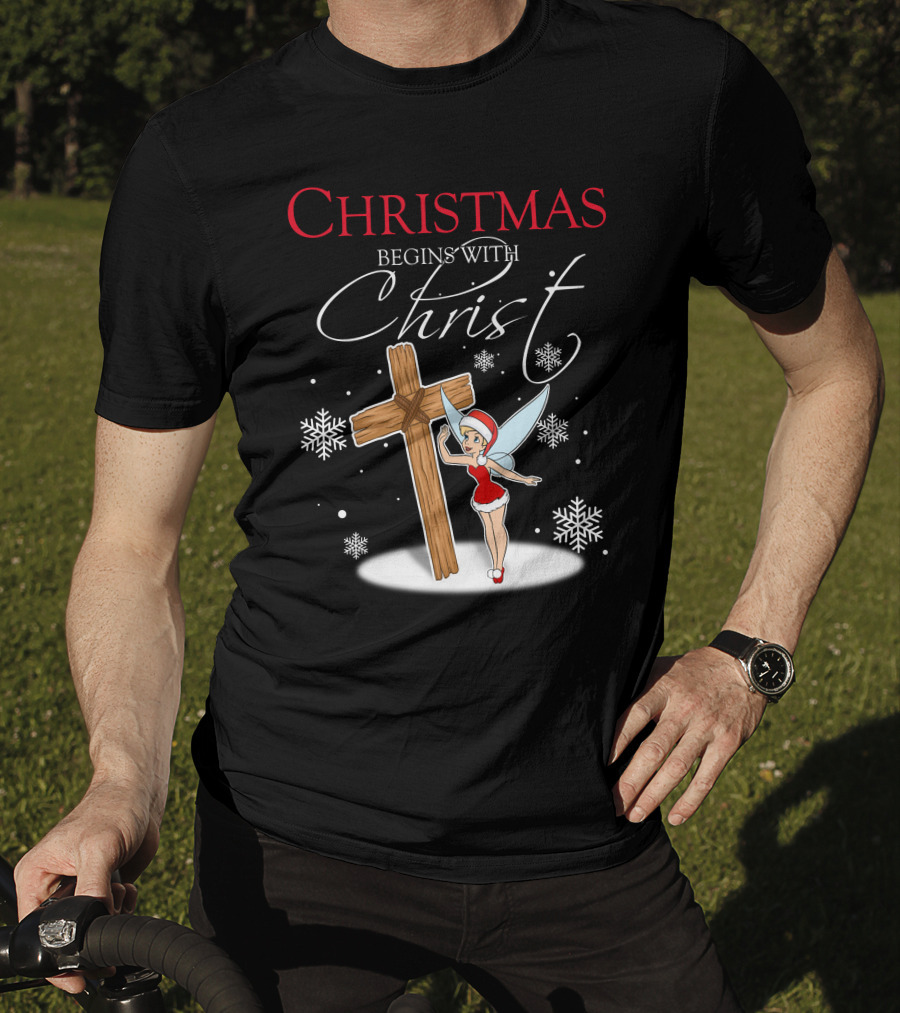 Christmas Begins With Christ Cross Tinker Bell T-Shirt