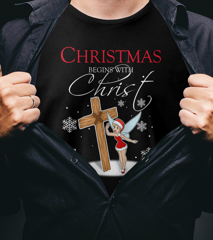 Christmas Begins With Christ Cross Tinker Bell T-Shirt