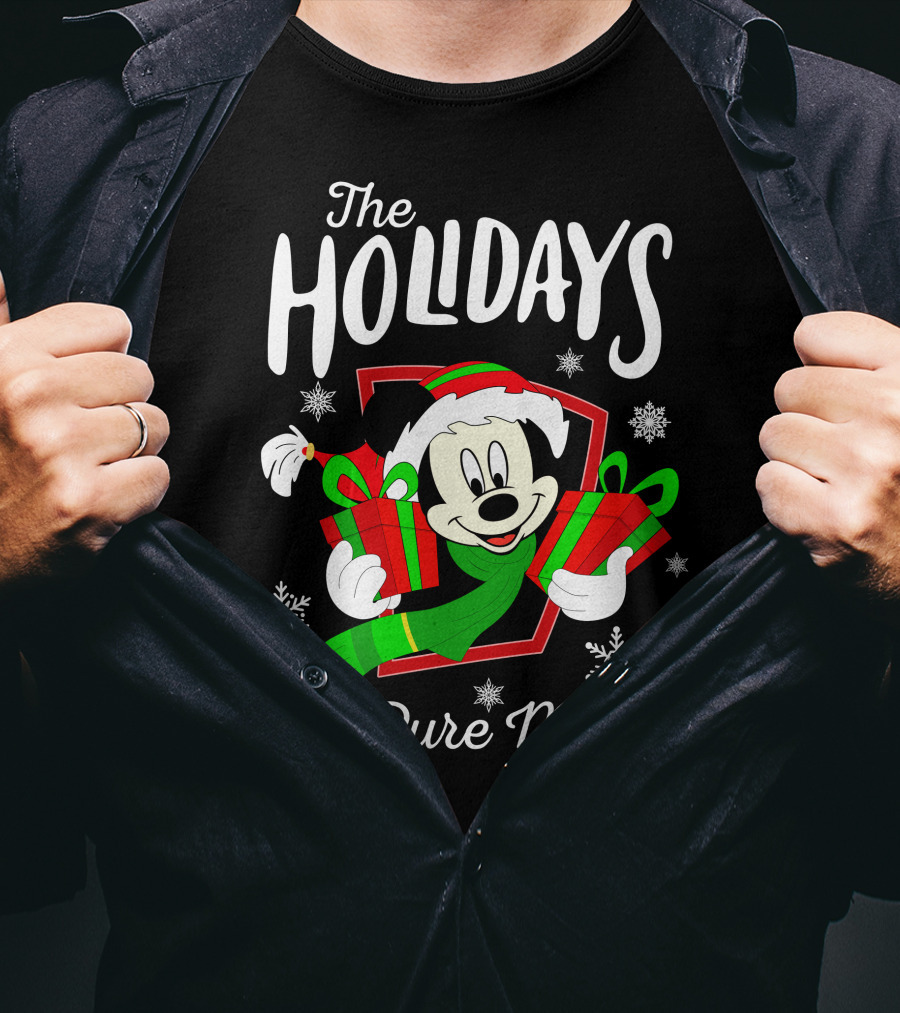 The Holidays Are Pure Magic Mickey Mouse Holding Gifts Snowflakes T-Shirt