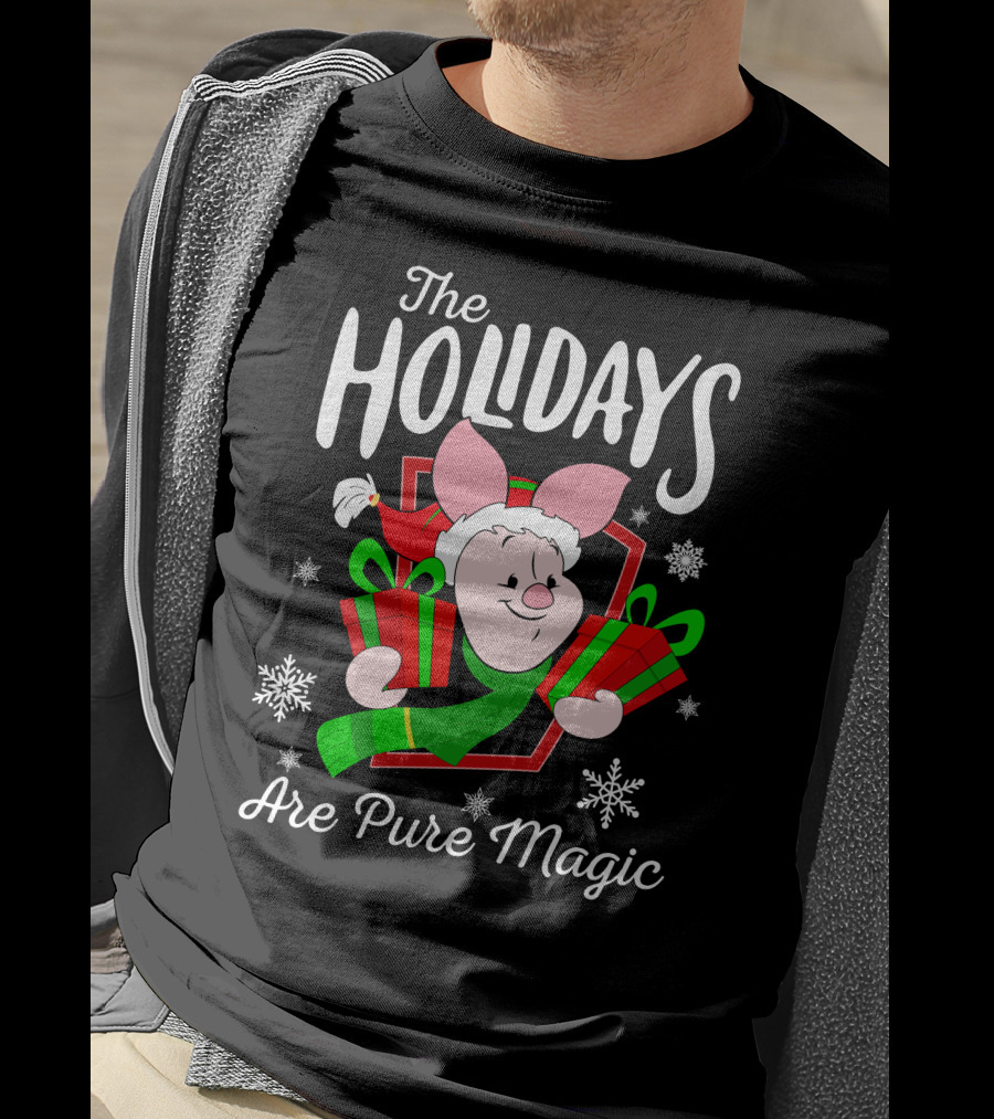 The Holidays Are Pure Magic Piglet Snowflakes Presents Santa Hat T-Shirt