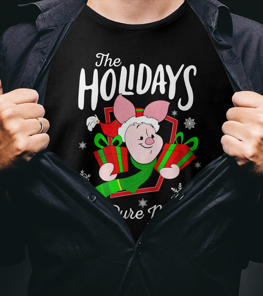 The Holidays Are Pure Magic Piglet Snowflakes Presents Santa Hat T-Shirt