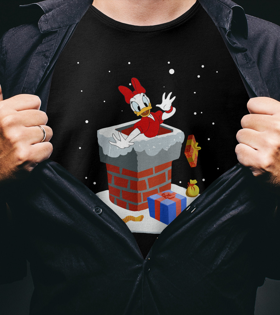 Daisy Duck Christmas Chimney Surprise With Snow And Gifts T-Shirt