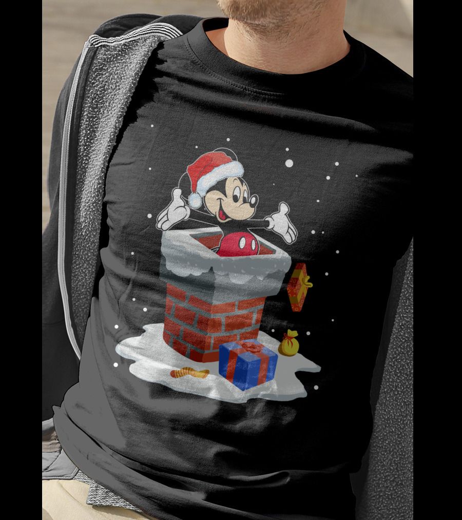 Mickey Mouse Christmas Chimney Santa Hat Snow Gifts T-Shirt