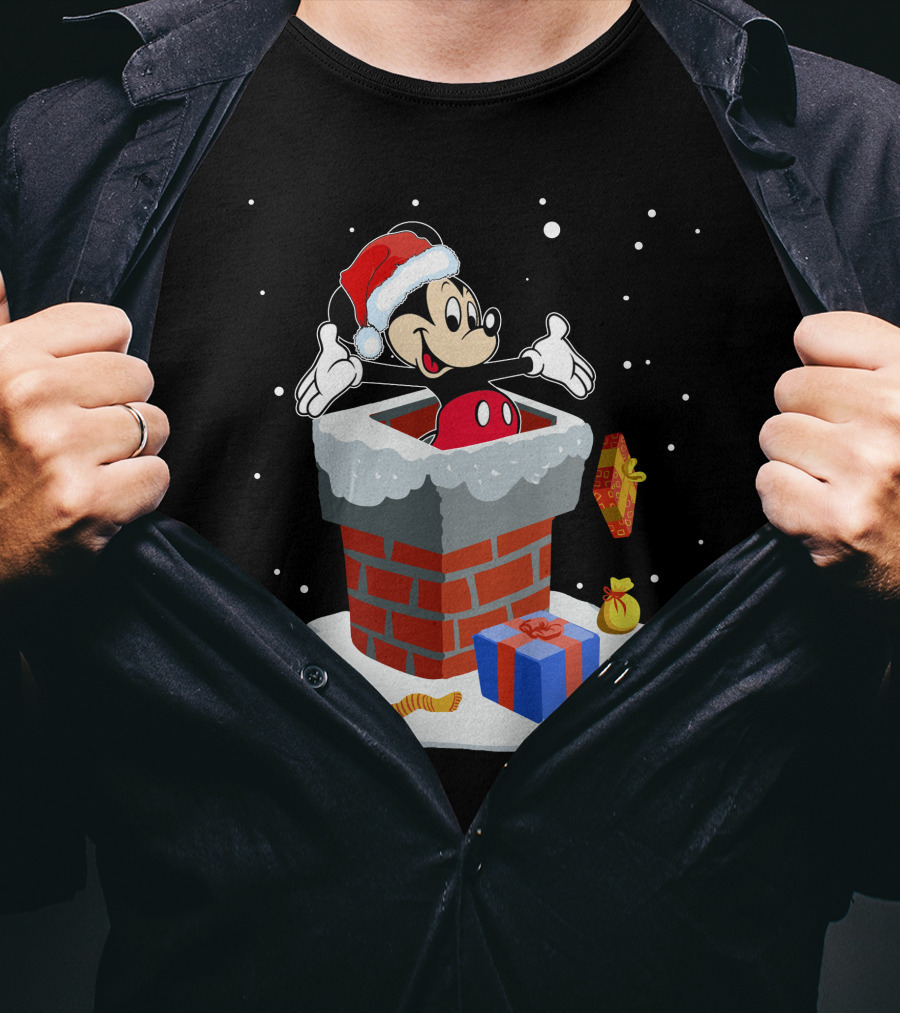 Mickey Mouse Christmas Chimney Santa Hat Snow Gifts T-Shirt